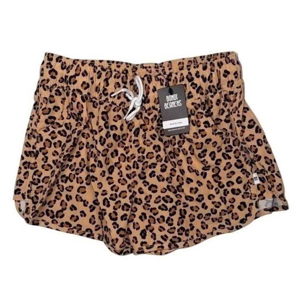 Bondi‎ Beamers Womens Leopard Print Elastic Waist Drawstring Shorts Tan Size 10